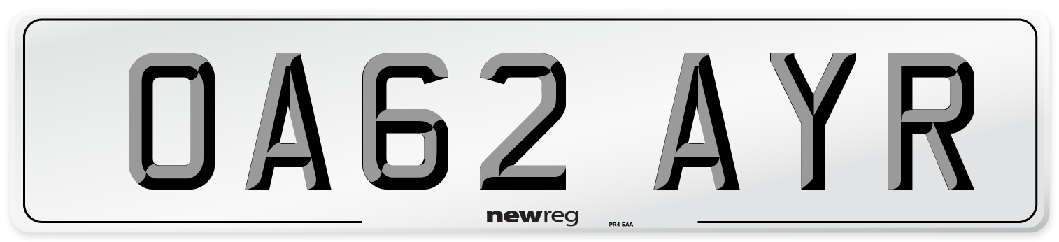 OA62 AYR Number Plate from New Reg